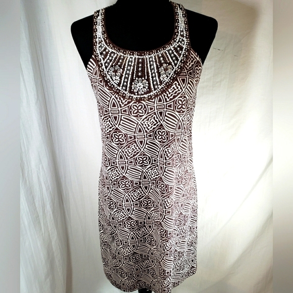 INC International Concepts Dresses & Skirts - INC International Concepts Jeweled Beaded Collar Brown Sleeveless Dress Sz S
